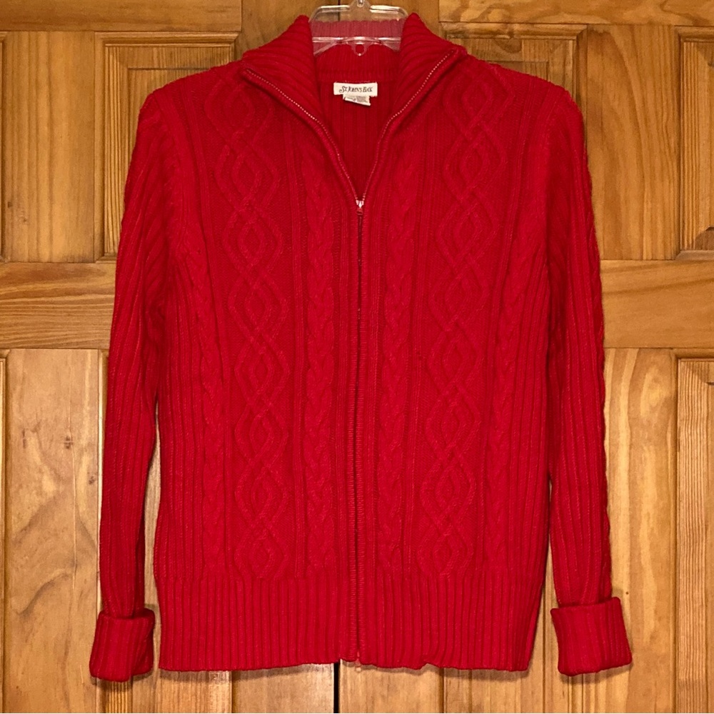 NWOT St. John's Bay Vintage 90s Sweater Long Sleeve Full Zip Red Size L Large